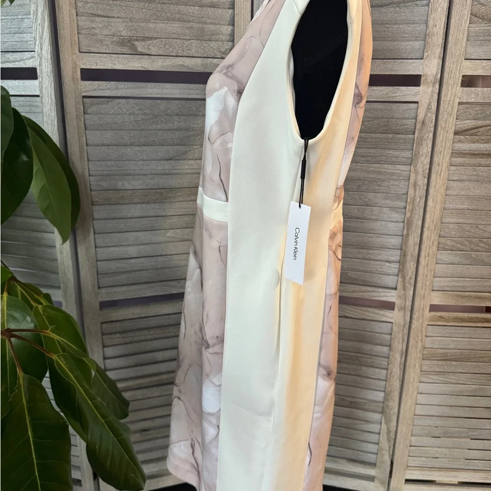 NWT Calvin Klein Marble Print Midi Dress - Cream and Gray - Picture 3 of 10